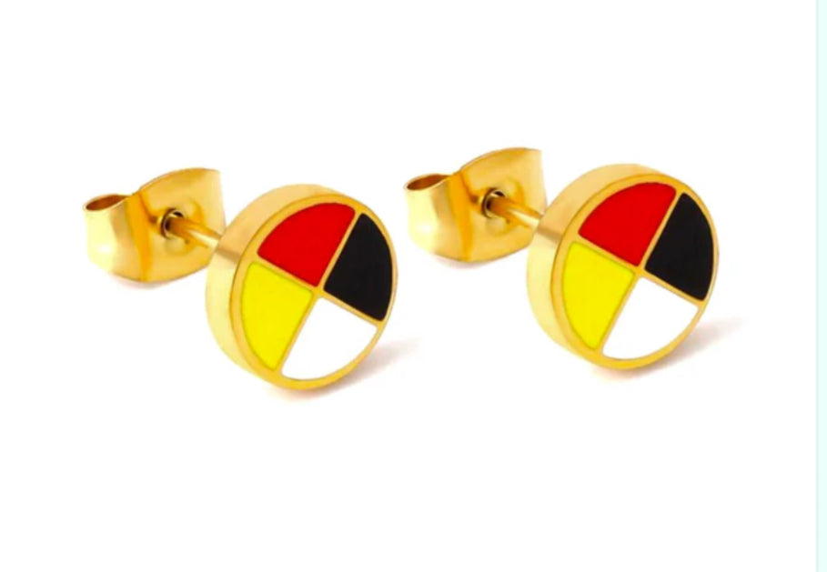 Medicine Wheel Stainless Steel Unisex Stud Earrings