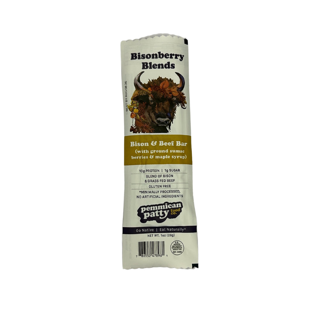 Bisonberry Blends Bison and Beef Bar with ground sumac berries and maple syrup