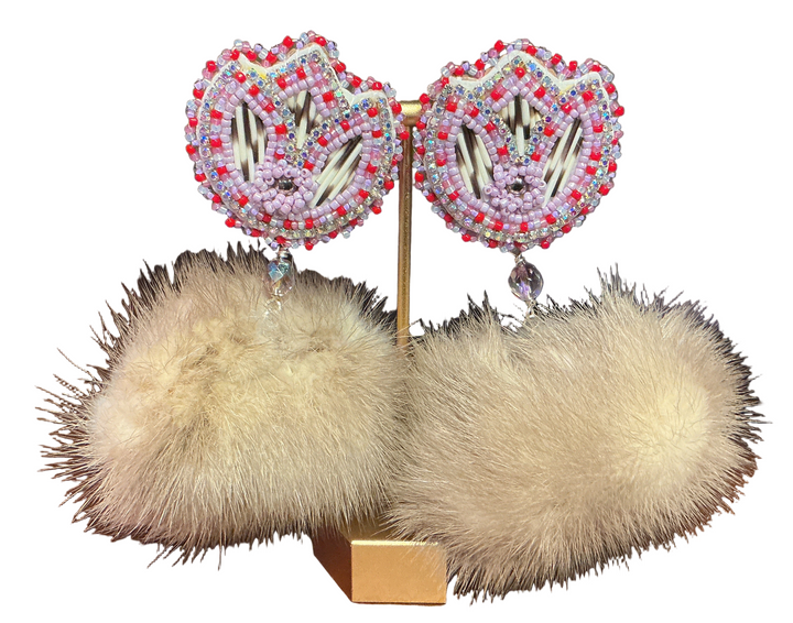 Quilted Flower Pom Earrings