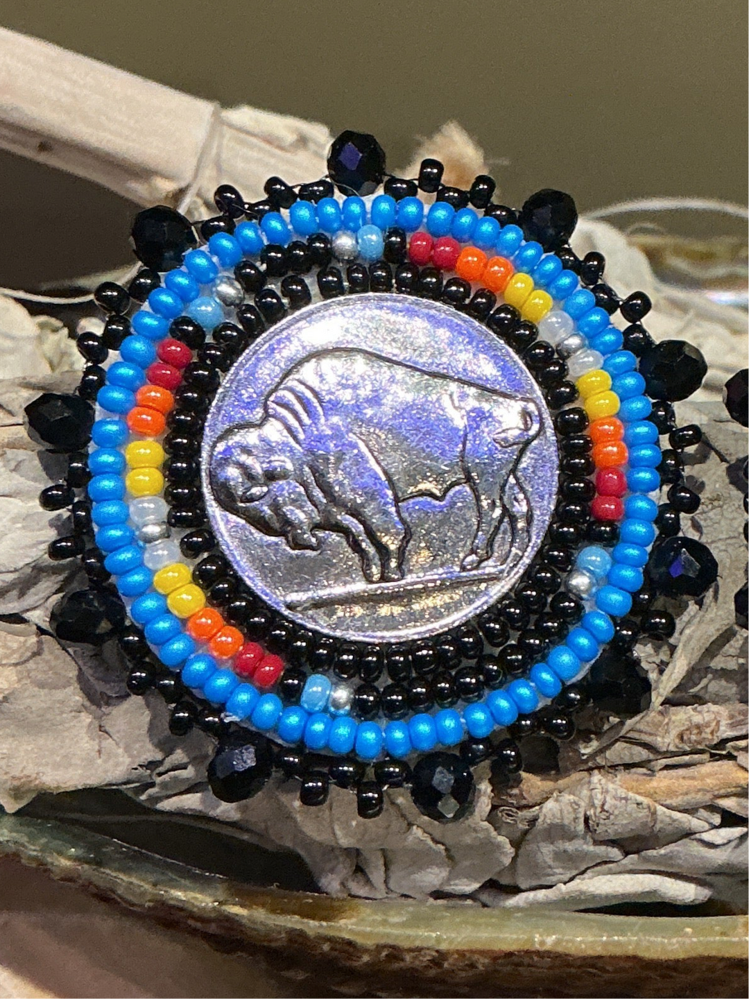 Donna Littlethunder Beaded button earrings