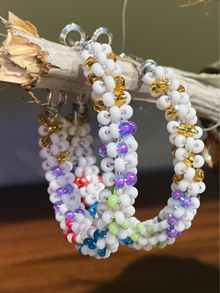 Donna Littlethunder Beaded candy hoop earrings