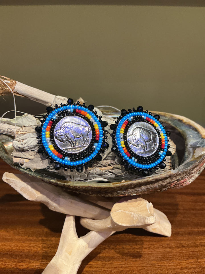 Donna Littlethunder Beaded button earrings