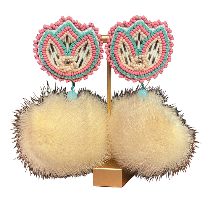 Quilted Flower Pom Earrings