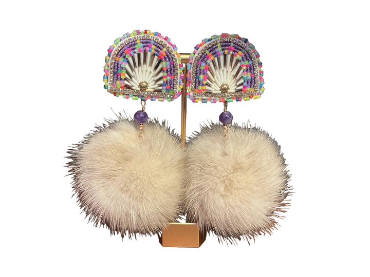 Quilted Sunburst Skydome Pom Earrings