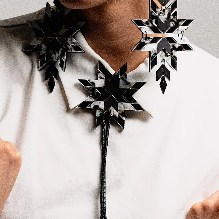 Native Style Black star-shaped earrings on a white background