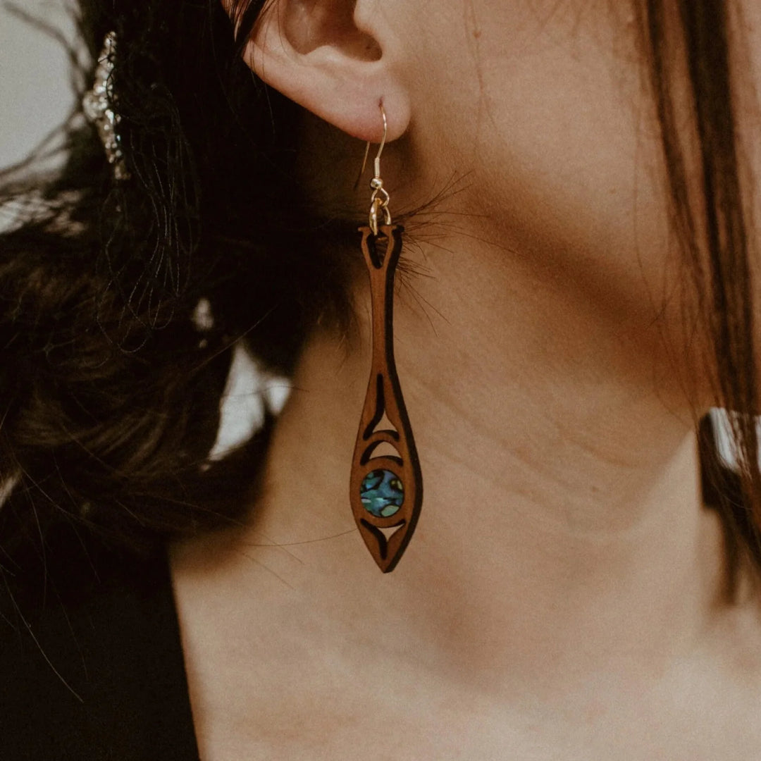 Copper Canoe Woman Paddle Song Earrings