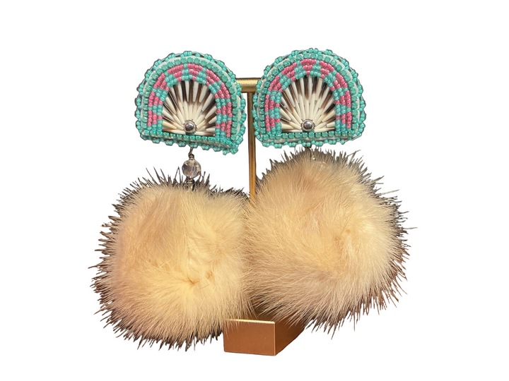 Quilted Sunburst Skydome Pom Earrings