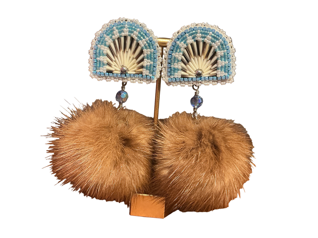 Quilted Sunburst Skydome Pom Earrings
