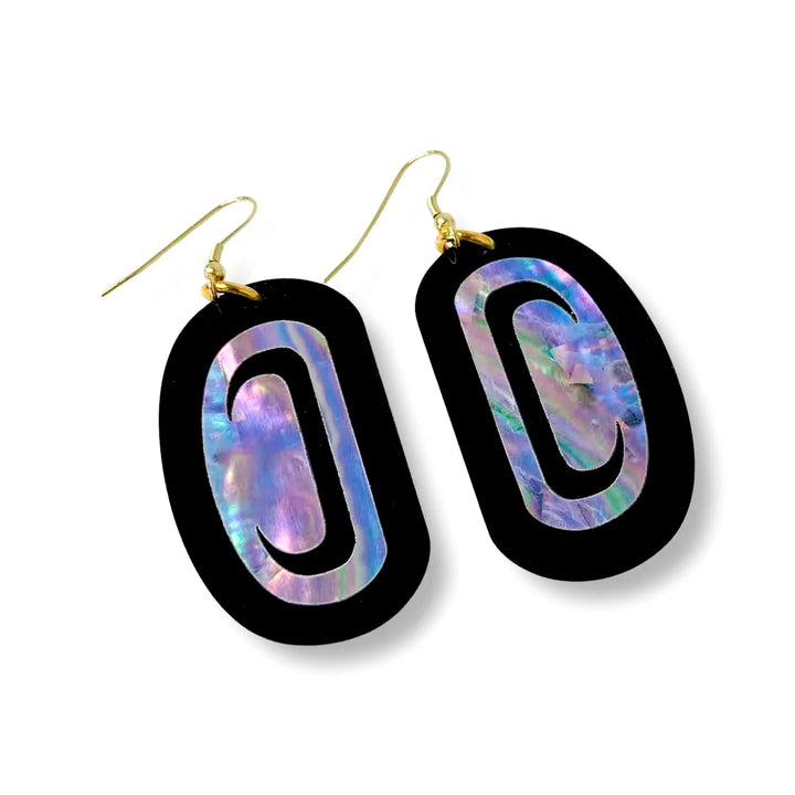 Copper Canoe Woman Abalone Ovoid Earrings