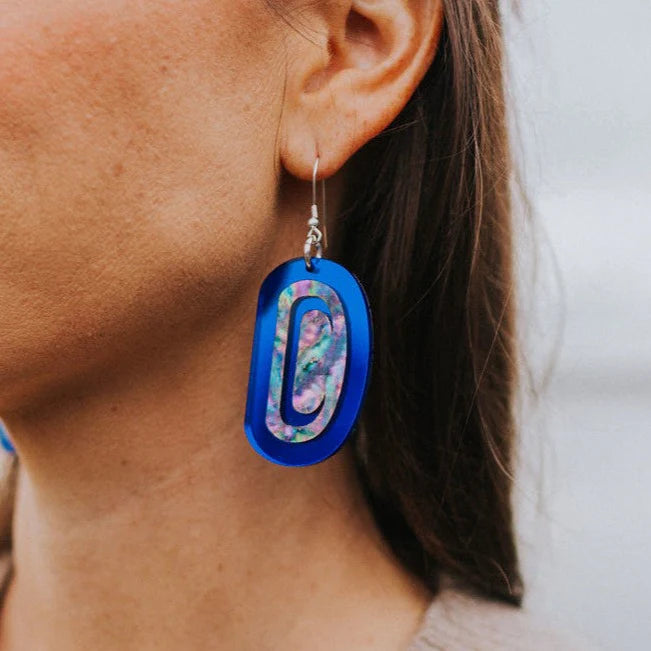 Copper Canoe Woman Abalone Ovoid Earrings