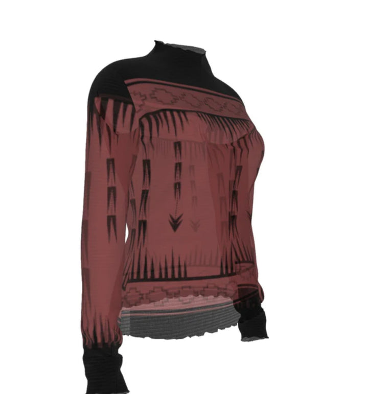 Native Print Mesh Long Sleeve shirt