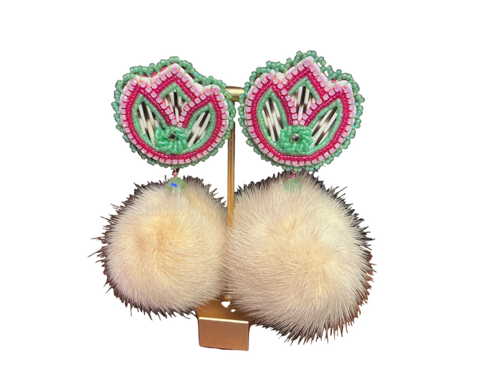 Quilted Flower Pom Earrings