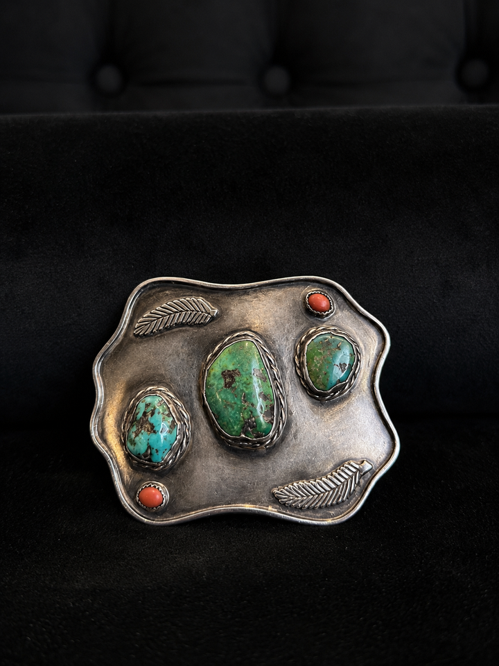 Turquoise & Coral Feather Buckle