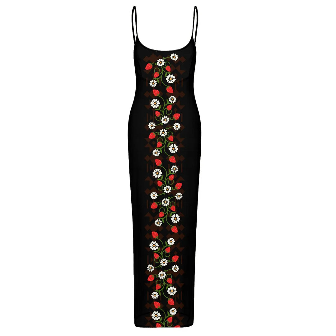 Strawberry Heart Berry Sheer Mesh Backless Dress