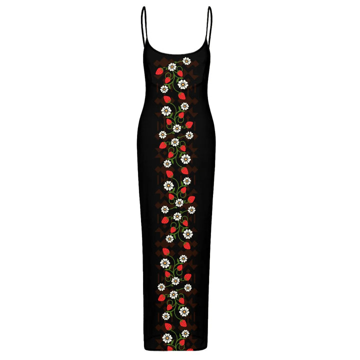 Strawberry Heart Berry Sheer Mesh Backless Dress