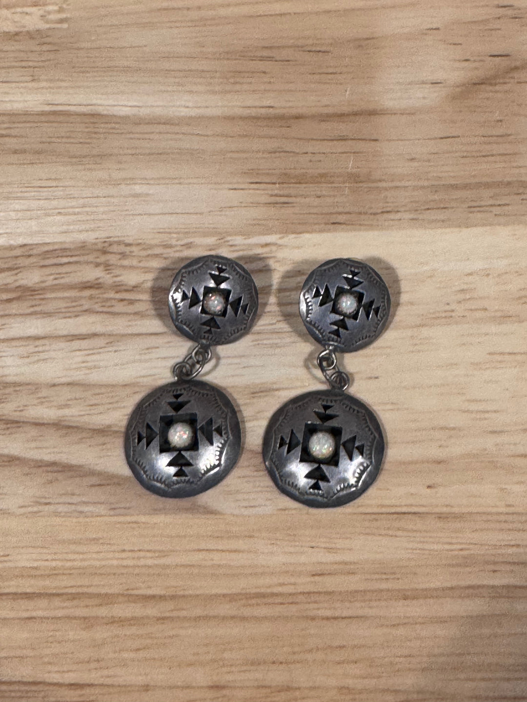 Silver & Opal Button Earrings