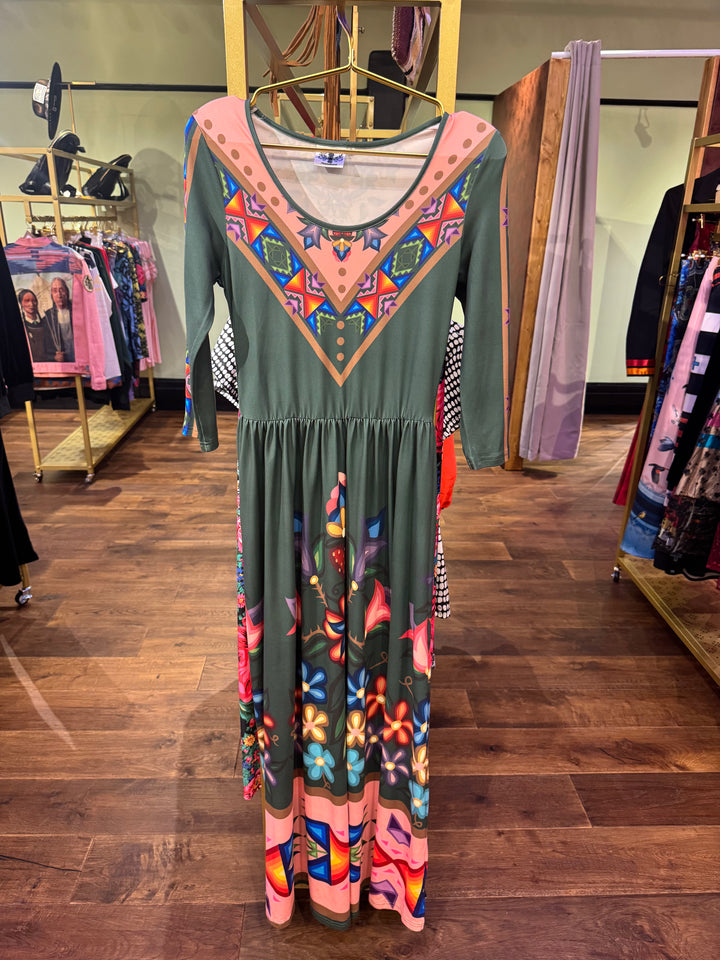 OSA Green and pink mid sleeve dress