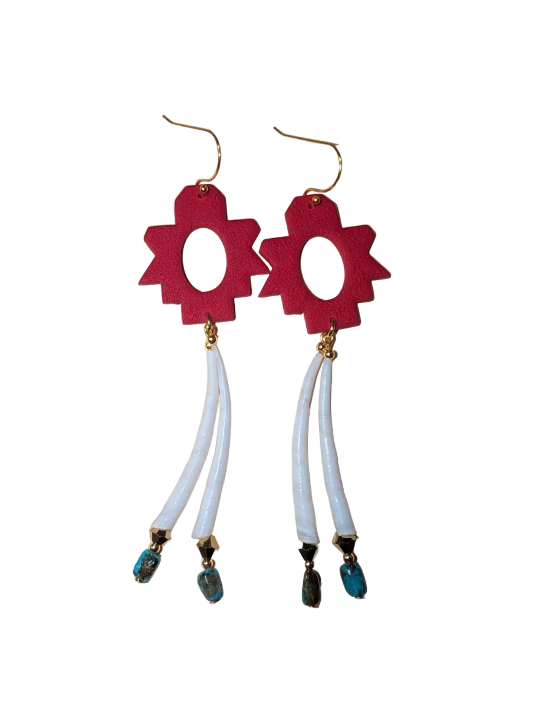 Red Sunburst Drop Earrings