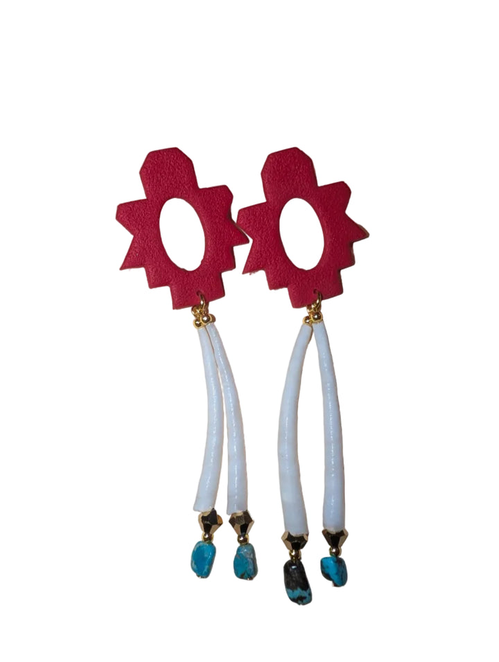 Red Sunburst Drop Earrings