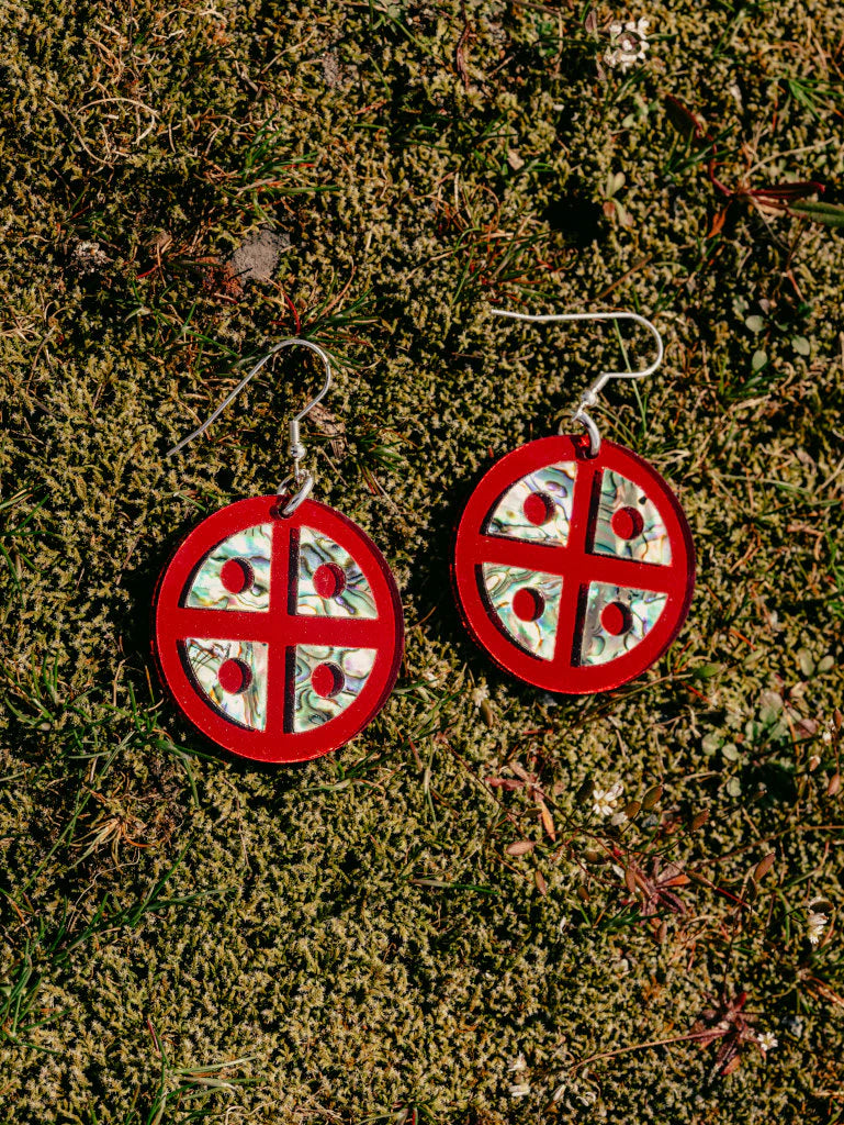 Copper Canoe Woman Protector Shield Earrings