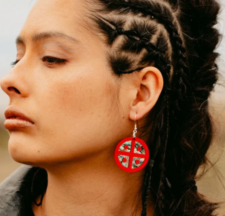 Copper Canoe Woman Protector Shield Earrings