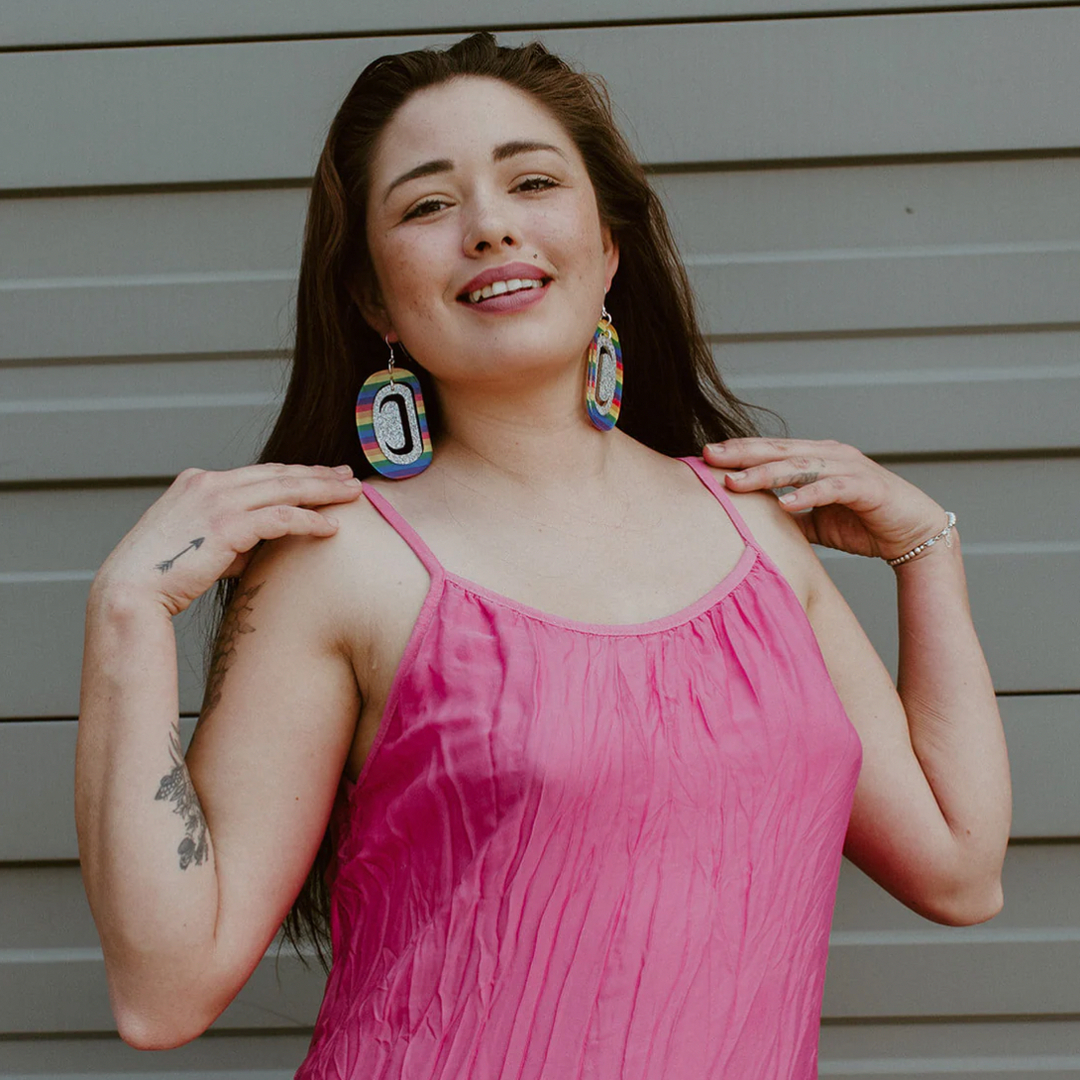 Copper Canoe Woman Abalone Ovoid Earrings