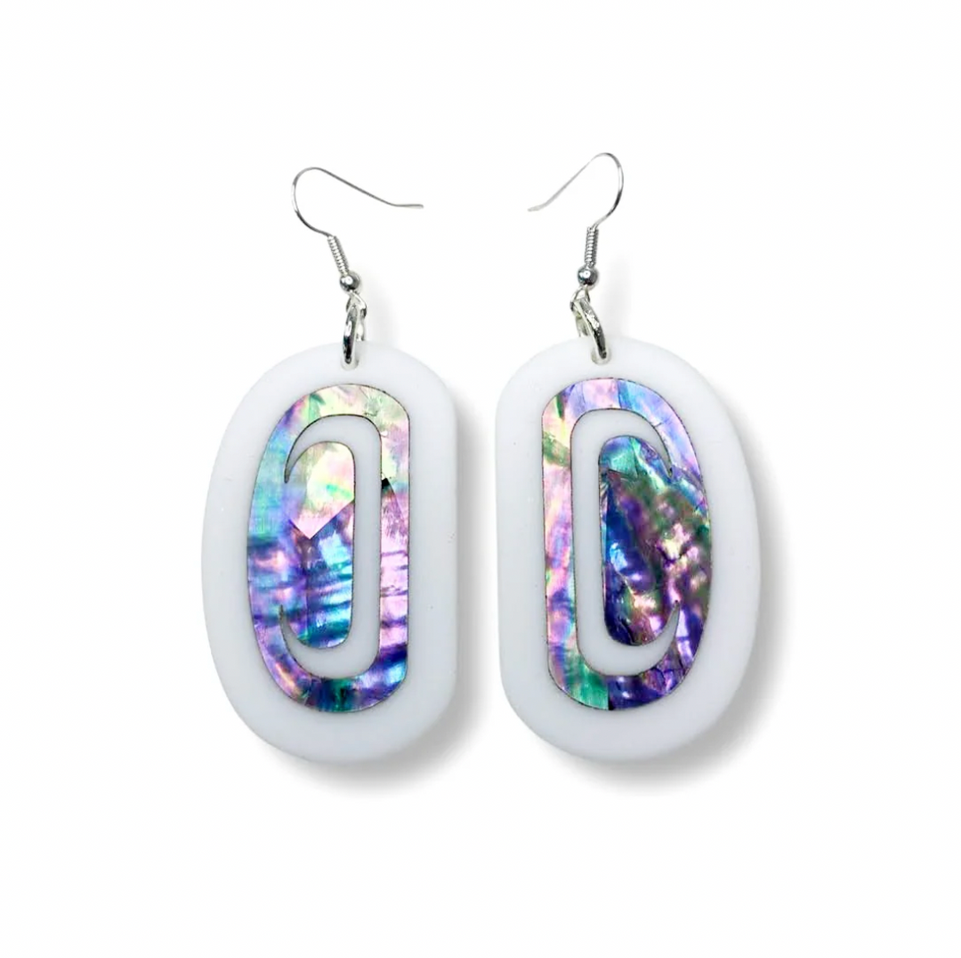 Copper Canoe Woman Abalone Ovoid Earrings