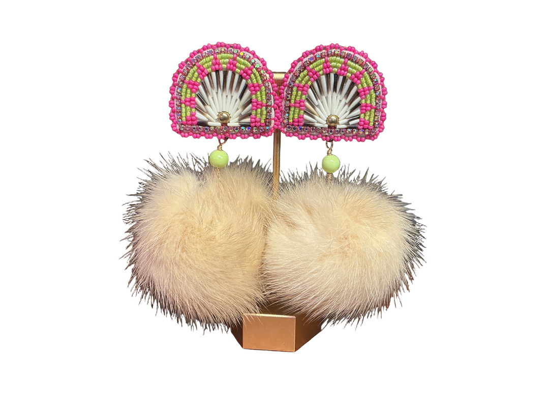 Quilted Sunburst Skydome Pom Earrings