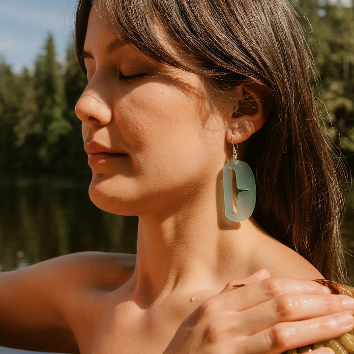 Copper Canoe Woman Abalone Ovoid Earrings
