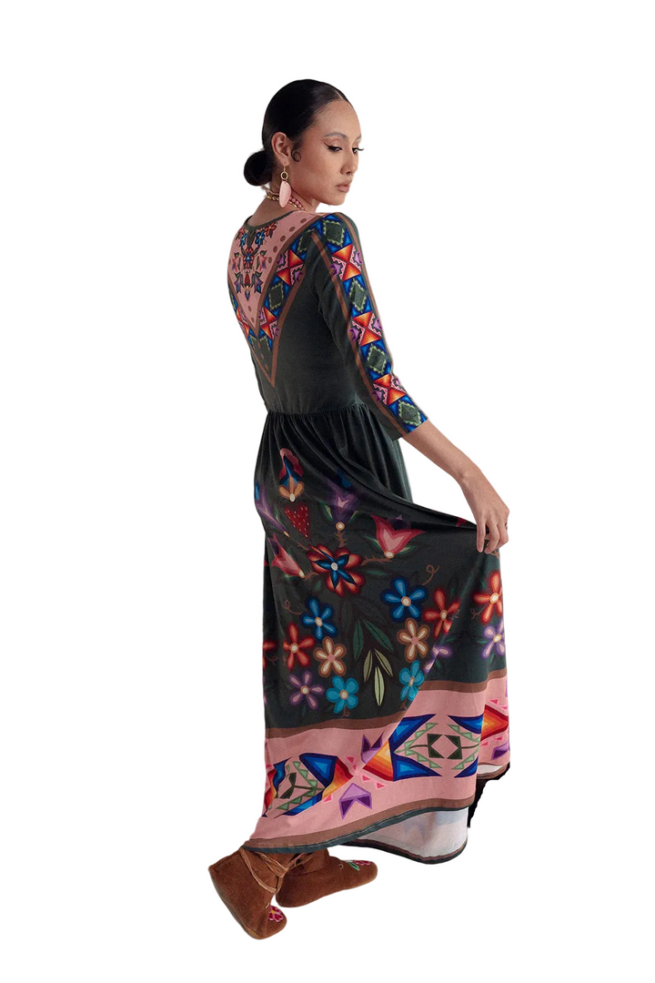 OSA Green and pink mid sleeve dress