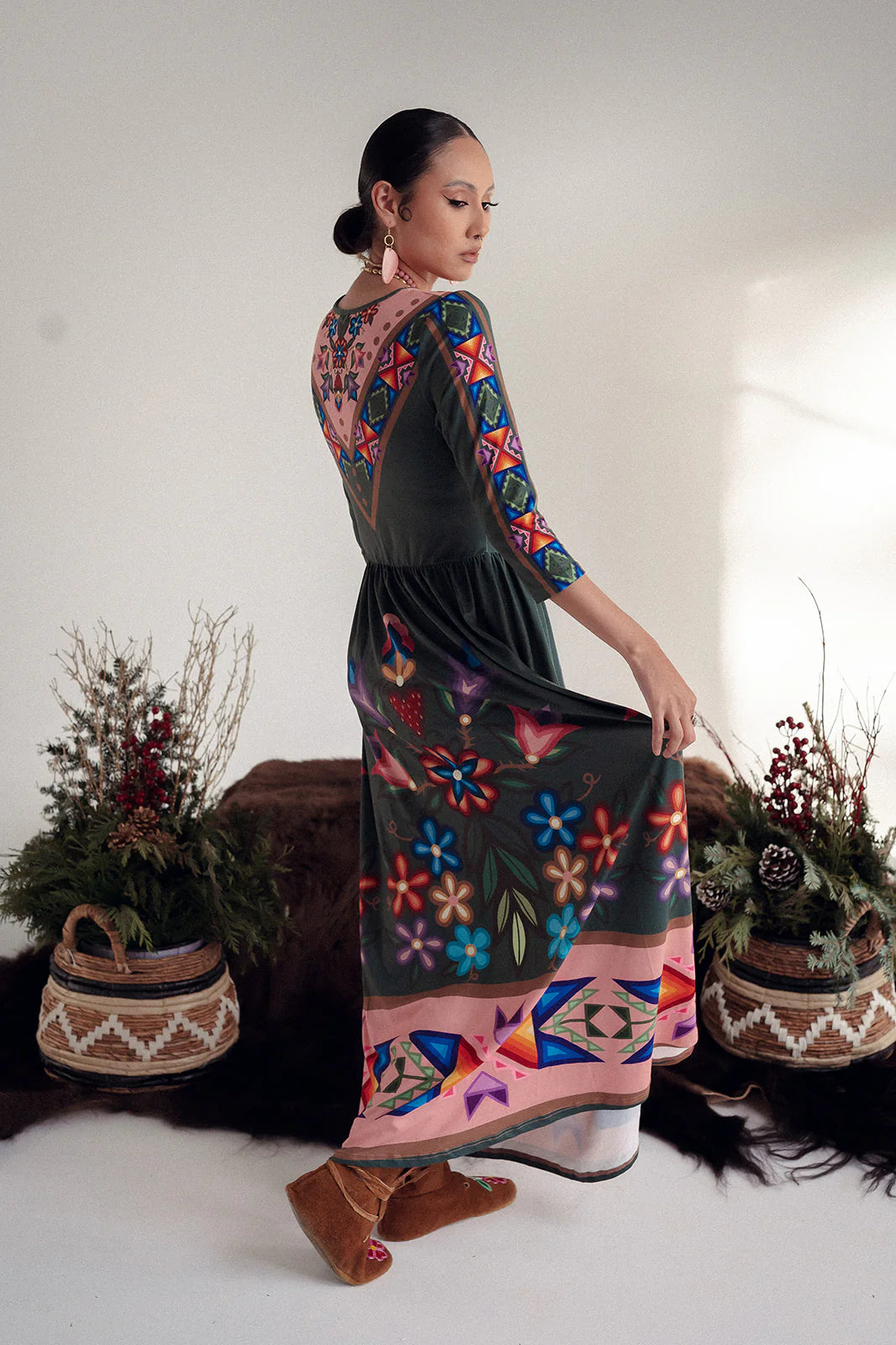OSA Green and pink mid sleeve dress