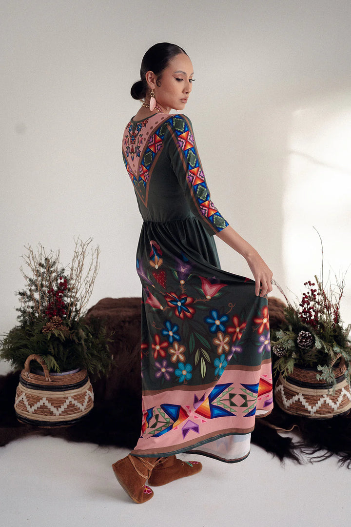 OSA Green and pink mid sleeve dress